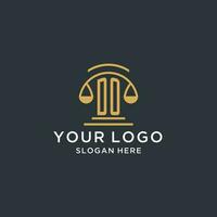Faz inicial com escala do justiça logotipo Projeto modelo, luxo lei e advogado logotipo Projeto Ideias vetor