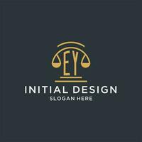 ey inicial com escala do justiça logotipo Projeto modelo, luxo lei e advogado logotipo Projeto Ideias vetor