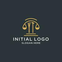 yt inicial com escala do justiça logotipo Projeto modelo, luxo lei e advogado logotipo Projeto Ideias vetor