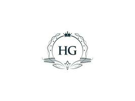 feminino coroa hg rei logotipo, inicial hg gh logotipo carta vetor arte