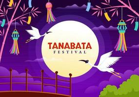 tanabata festival vetor ilustração com pessoas vestindo quimono e peônias flores dentro nacional feriado plano desenho animado mão desenhado modelos