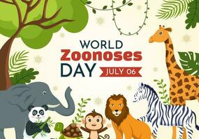 mundo zoonoses dia vetor ilustração em 6 Julho com vários animais que é dentro a floresta dentro plano desenho animado mão desenhado aterrissagem página modelos