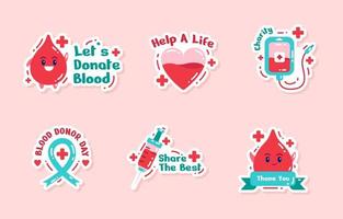 conjunto de adesivos fofo do dia mundial do doador de sangue