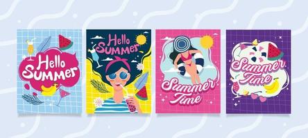 conjunto de cartão colorido de verão fofo vetor