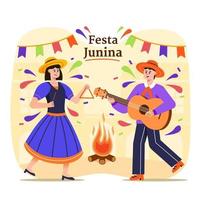 festa junina brasil festival casal dançando ilustração vetor