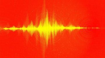 onda de terremoto digital em fundo laranja vetor