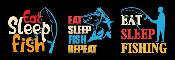 comer dormir peixe repetir t camisa Projeto pacote, citações sobre pescaria, pescaria t camisa, pescaria tipografia t camisa Projeto coleção vetor