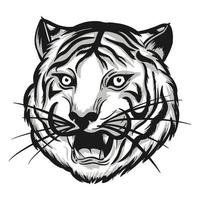 ilustração de cabeça de tigre com vetor de sombra preto e branco