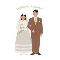 Casamento convite. retro estilo noivo e noiva personagens vestindo hanbok. vetor