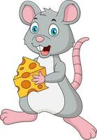 fofa rato desenho animado segurando queijo. ilustração do fofa animal mascote vetor