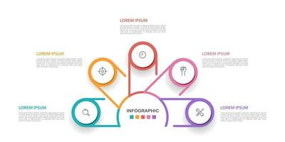 semicírculo infográfico modelo 5 passos ou opções. vetor ilustração.