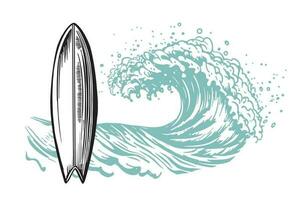 onda e prancha de surfe, mão desenhado ilustrações, vetor. vetor