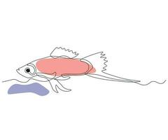abstrato peixe-espada, aquário peixe guppy contínuo 1 linha desenhando vetor