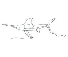 abstrato predatório peixe, Tubarão, peixe-espada contínuo 1 linha desenhando vetor
