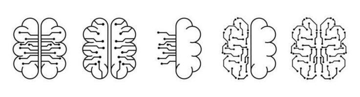 artificial inteligência ícone com cérebro e o circuito borda vetor