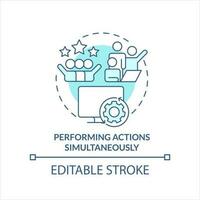 realizando ações simultaneamente turquesa conceito ícone. multi usuário Programas abstrato idéia fino linha ilustração. isolado esboço desenho. editável acidente vascular encefálico vetor