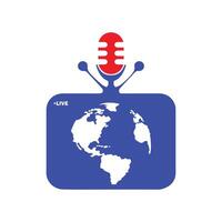 viver podcast microfone com televisão vetor logotipo. podcast microfone e televisão laranja azul cor Projeto.