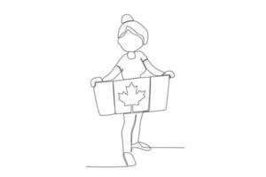uma menina segurando uma canadense bandeira vetor