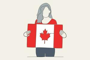 cor ilustração do uma mulher segurando uma canadense bandeira vetor