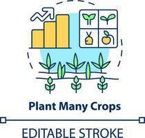 plantar muitos cultivo conceito ícone. crescendo mudas. aumentando agricultura produtividade abstrato idéia fino linha ilustração. isolado esboço desenho. editável acidente vascular encefálico vetor