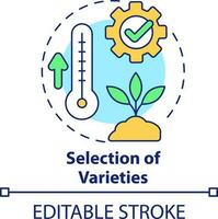 seleção do variedades conceito ícone. calor tolerante plantas. agricultura produtividade abstrato idéia fino linha ilustração. isolado esboço desenho. editável acidente vascular encefálico vetor