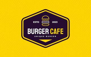 moderno e minimalista hamburguer cafeteria crachá logotipo vetor ícone dentro plano esboço estilo