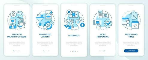 vantagens do Móvel primeiro Projeto azul onboarding Móvel aplicativo tela. passo a passo 5 passos editável gráfico instruções com linear conceitos. interface do usuário, ux, gui modelo vetor