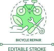 bicicleta reparar verde conceito ícone. manter e consertar bicicletas. sustentável o negócio idéia abstrato idéia fino linha ilustração. isolado esboço desenho. editável acidente vascular encefálico vetor