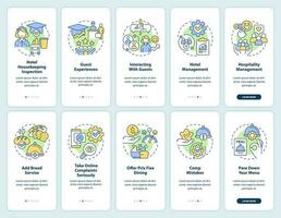 Treinamento dentro hospitalidade indústria onboarding Móvel aplicativo tela definir. passo a passo 5 passos editável gráfico instruções com linear conceitos. interface do usuário, ux, gui modelo vetor