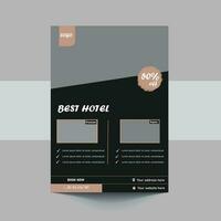 melhor design de modelo de folheto de serviço de hotel. design de folheto de cartaz de folheto de hotel dourado. capa, pôster, tamanho a4, brochura, flyer, pronto para impressão vetor