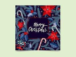 alegre Natal cartão com abeto galhos e Natal plantas. feriado cartão, calendário, convite, feriado fundo. vetor