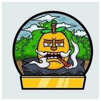 desenho animado mascote do manga personagem Faz fumar dentro selva. em branco placa e círculo logotipo. vetor