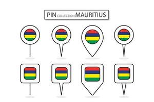 conjunto do plano PIN Maurícia bandeira ícone dentro diverso formas plano PIN ícone ilustração Projeto. vetor