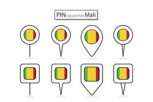 conjunto do plano PIN mali bandeira ícone dentro diverso formas plano PIN ícone ilustração Projeto. vetor