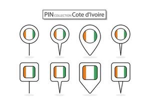 conjunto do plano PIN cote d ivoire bandeira ícone dentro diverso formas plano PIN ícone ilustração Projeto. vetor