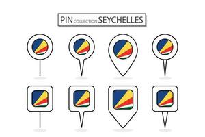 conjunto do plano PIN seychelles bandeira ícone dentro diverso formas plano PIN ícone ilustração Projeto. vetor