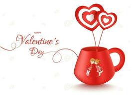 coração em forma pirulito dentro vermelho copo impresso a partir de amoroso casal desenho animado em branco fundo para feliz dia dos namorados dia celebração. vetor