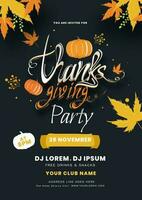 Ação de graças festa convite cartão Projeto com abóboras, outono folhas e evento detalhes em cinzento fundo. vetor