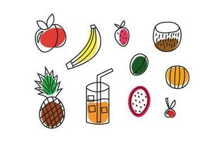 legal na moda verão rabisco frutas conjunto ilustrações. desenho animado plano escandinavo estilo colorida objetos. vetor