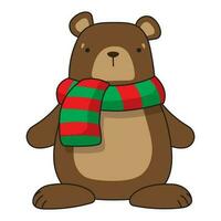 desenho animado Castanho Urso dentro uma vermelho verde lenço. inverno Natal ilustração. crianças imprimir. vetor ilustração