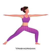 sem rosto jovem mulher dentro virabhadrasana pose. vetor