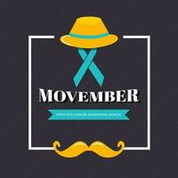 movember próstata Câncer consciência mês conceito com ilustração do fedora chapéu, Auxilia fita e bigode em listrado fundo. pode estar usava Como poster Projeto. vetor