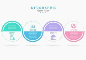 infográfico moderno o negócio planejamento trabalhos 4 passos círculo com pontilhado linhas multi colori pastel e semicírculo simples, limpar \ limpo ícones dentro projetado para modelos, gráficos, apresentações, marketing vetor