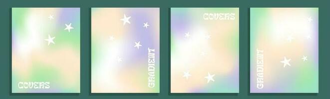 conjunto do quatro gradiente vetor fundos, ano 2000 estilo capas, moderno milenar colorida cenários.