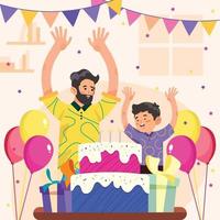 pai e filho celebram o conceito de festa de aniversário em casa vetor