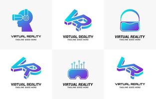 Conjunto de logotipo gradiente simples de tecnologia de realidade virtual vr vetor