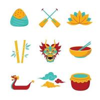 conjunto de ícones do dragão barco festival vetor