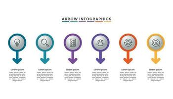 seis passos ou opção o negócio Linha do tempo processo infográfico modelo Projeto com Setas; flechas e ícones. vetor