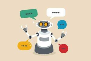 chatbot conectados serviço para responda questões com máquina Aprendendo ou ai artificial inteligência, nlp neural língua em processamento conceito, inteligente robô falando com discurso bolha, diálogo em conversação. vetor