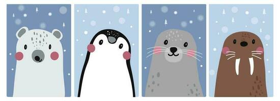 desenho animado animais frio área aquático animal neve vetor